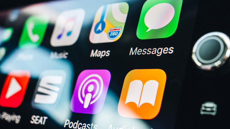 Close-up of Apple CarPlay interface on a car's infotainment screen