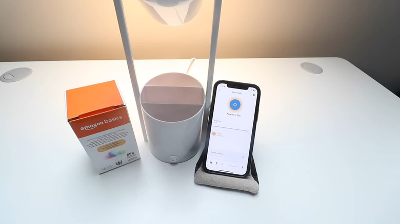 Amazon Basics Smart Light Bulb connected with smartphone showing controls