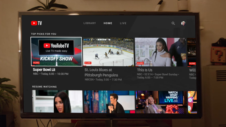 YouTube TV homepage with several shows displayed
