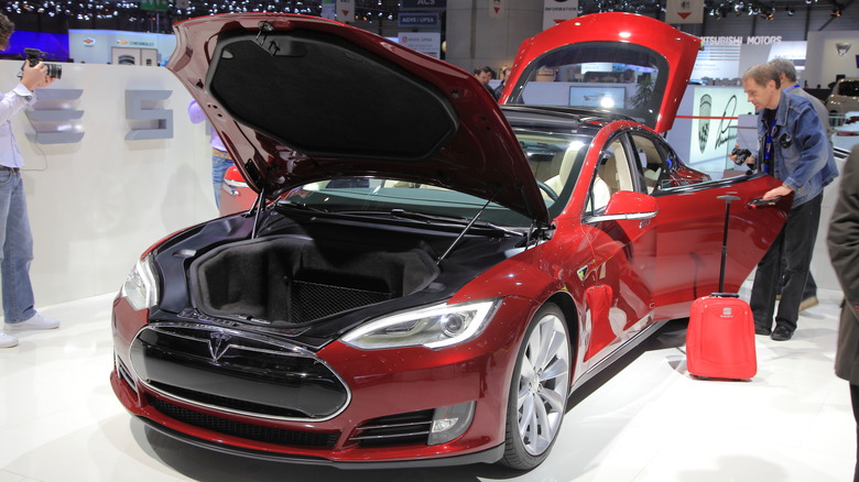 Red Tesla Model S showroom
