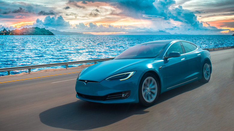 A rare blue colored Tesla Model S