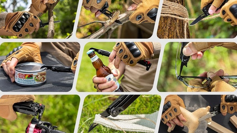 9 images of the Wetols 27-in-1 multi-tool being used in different ways
