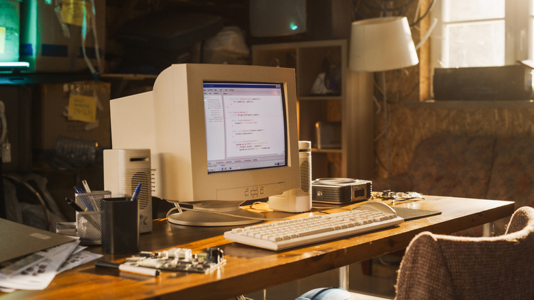 old PC in stuffy 1980s office