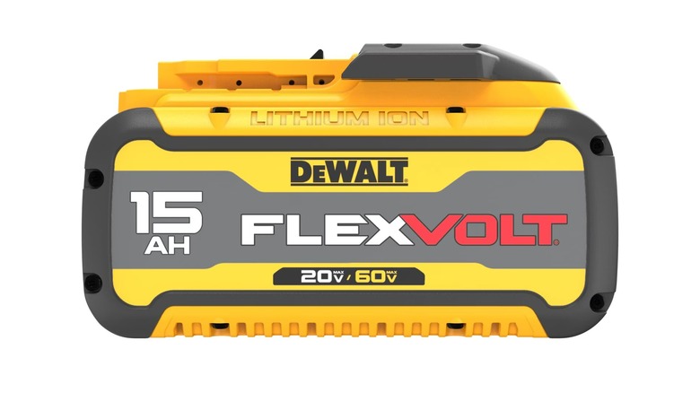 Stock image of a DeWalt 15Ah Flexvolt battery on a white background