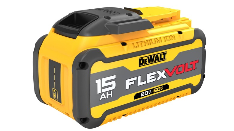 A stock image of a DeWalt 15Ah Flexvolt battery on a white background