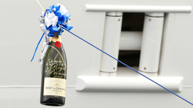 Bottle of champagne used to christen the Princess Cruise ship Royal Princess