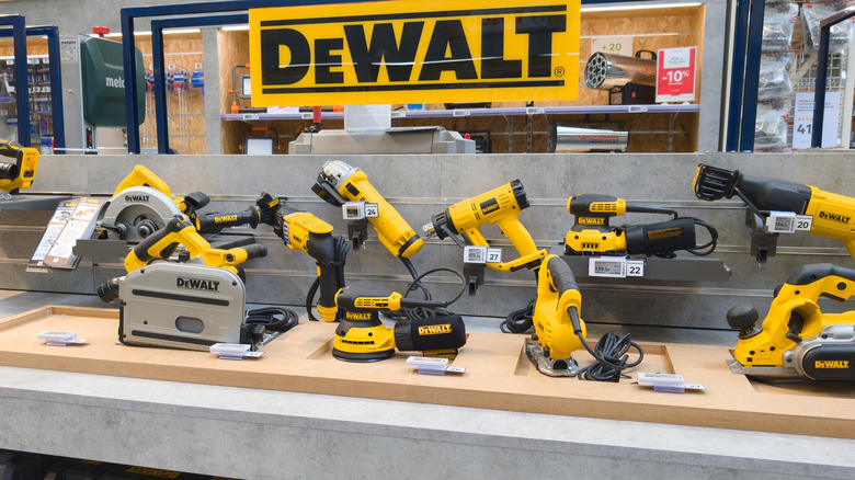 In-store display showing off DeWalt tools