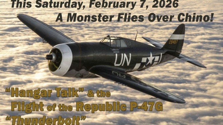 Promotional image for the historic flight of the Republic P-47G Thunderbolt