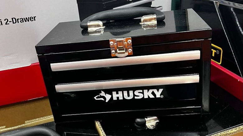 Husky 10-inch Black Metal Mini Portable Tool Box on product pile