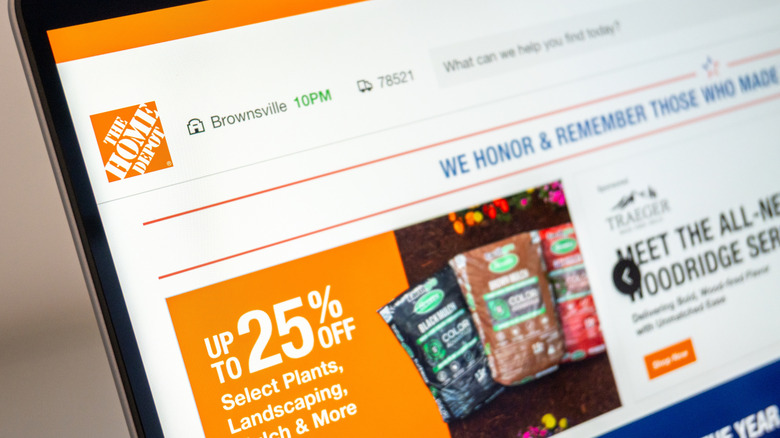 Home Depot website on laptop