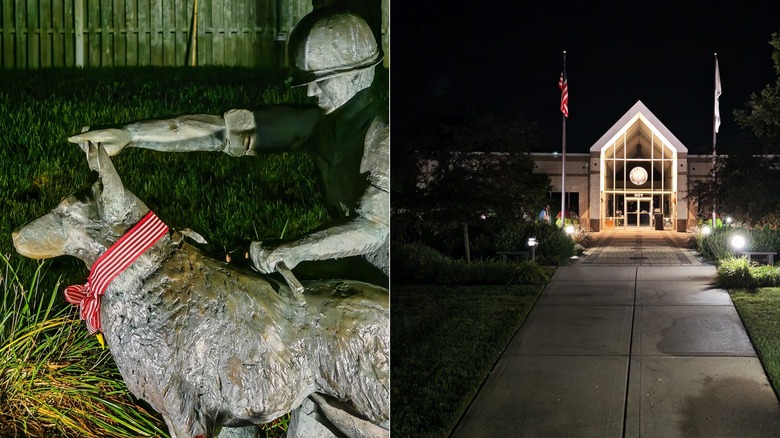 Photo samples of a statue and a building