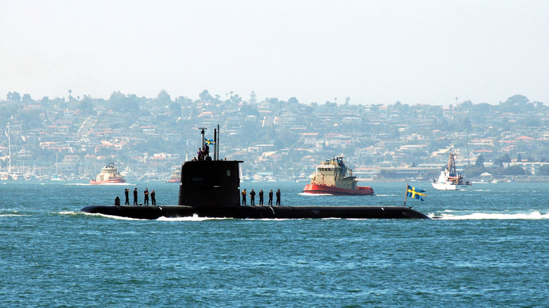 HSMS Gotland surfaced with crew on deck