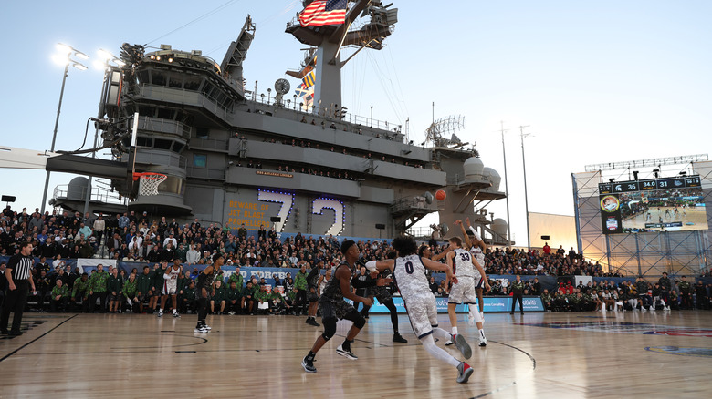Gonzaga vs Michigan State basketball game on USS Abraham Lincoln in 2022