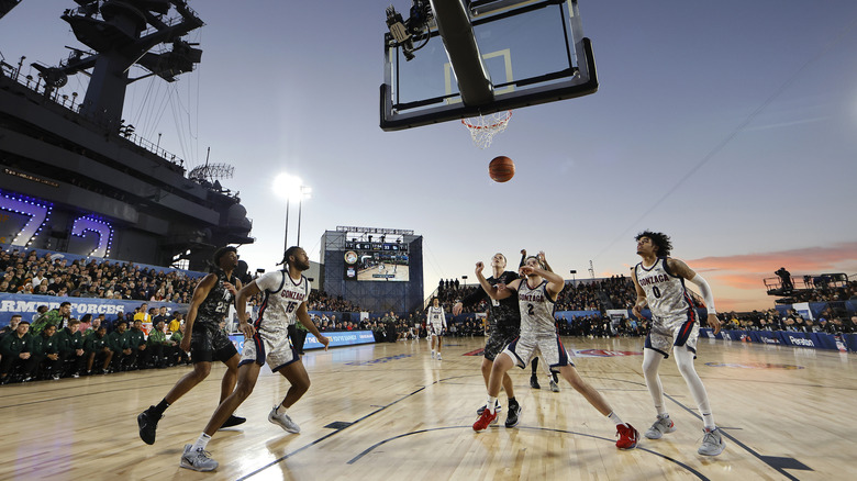 Basketball game on deck of USS Abraham Lincoln