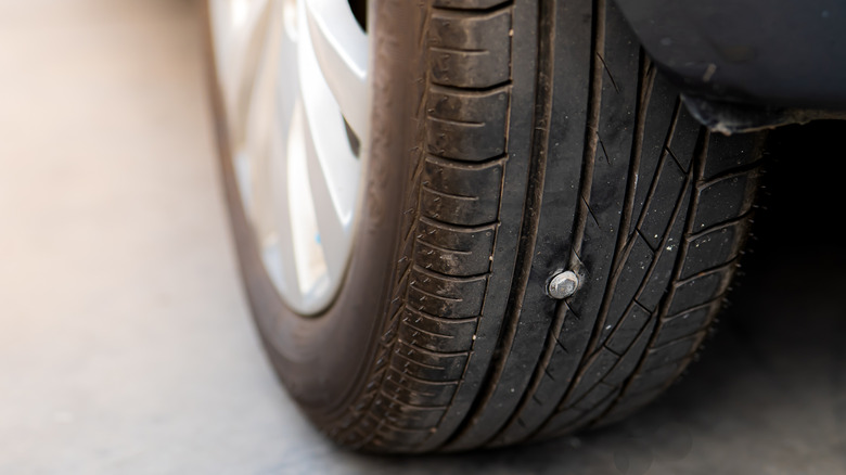 A tire pierced by a screw