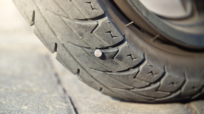Punctured motorcycle tire
