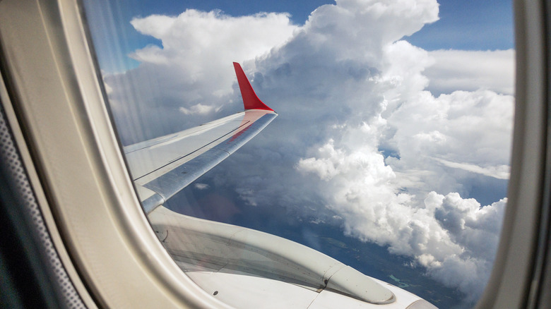 The view out of an airplane window.