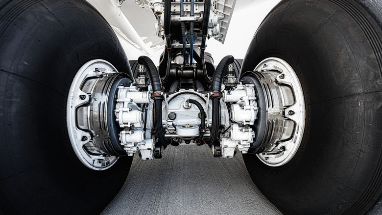 Inside of a jet's landing gear wheels
