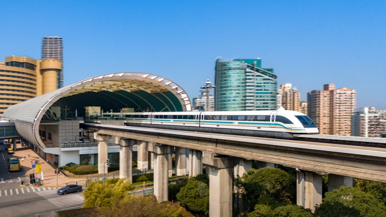 Shanghai maglev train leaving a station