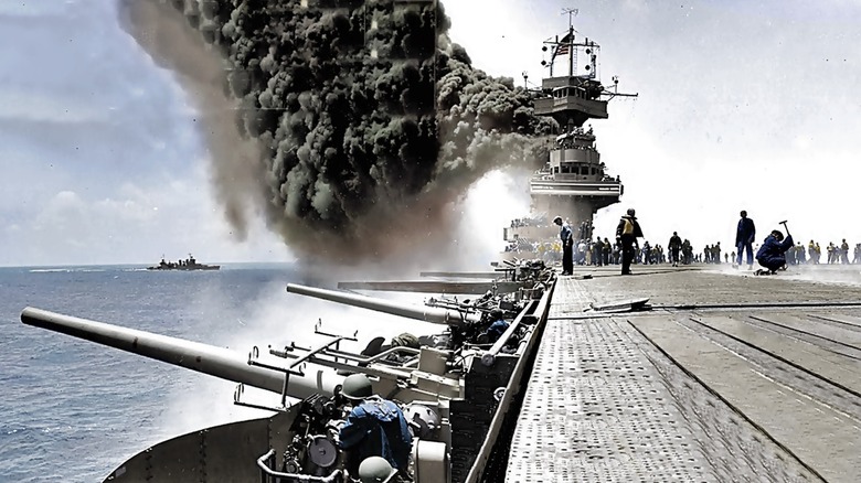 The USS Yorktown's boiler fire during the Battle of Midway