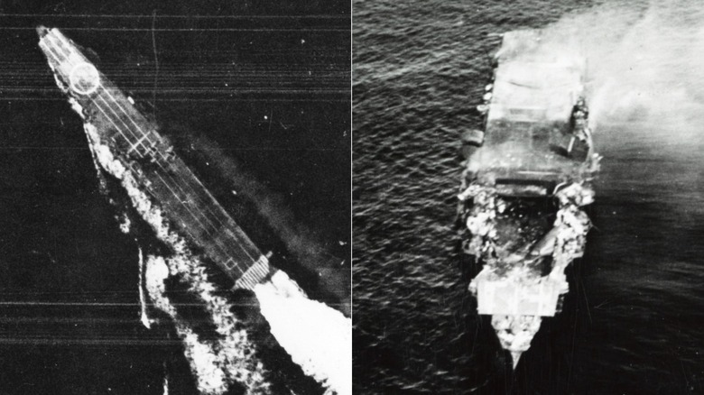 A B-17 attack misses Hiryū and the same vessel smoking