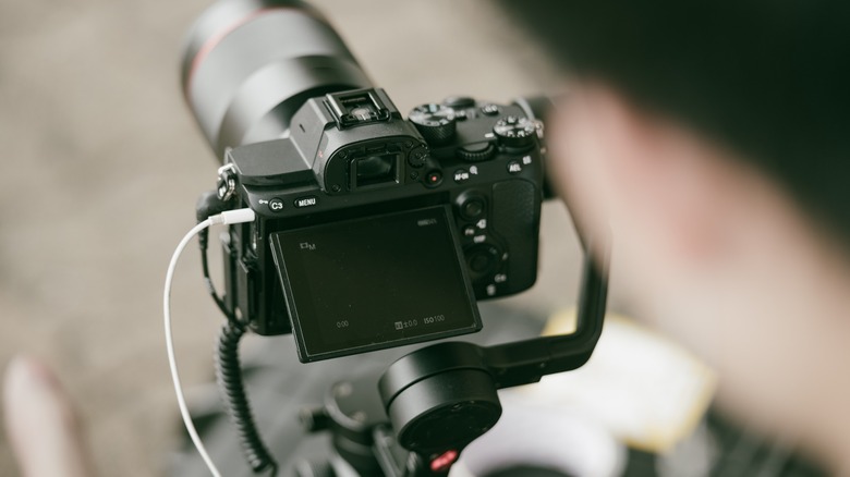 video camera with white cable