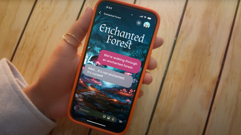 A user chats with a Character.AI bot named Enchanted Forest.