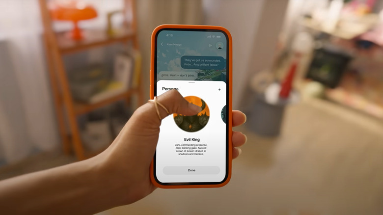 A Character.AI user starts a chat with a persona dubbed Evil King.