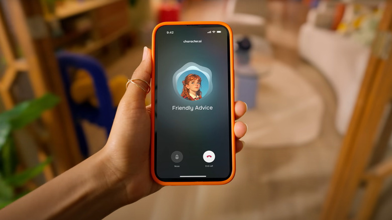 A user consults a character offering "friendly advice" on the Character.AI app.