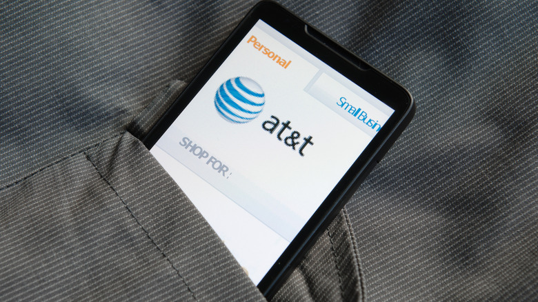 Smart phone with an AT&T on web page open