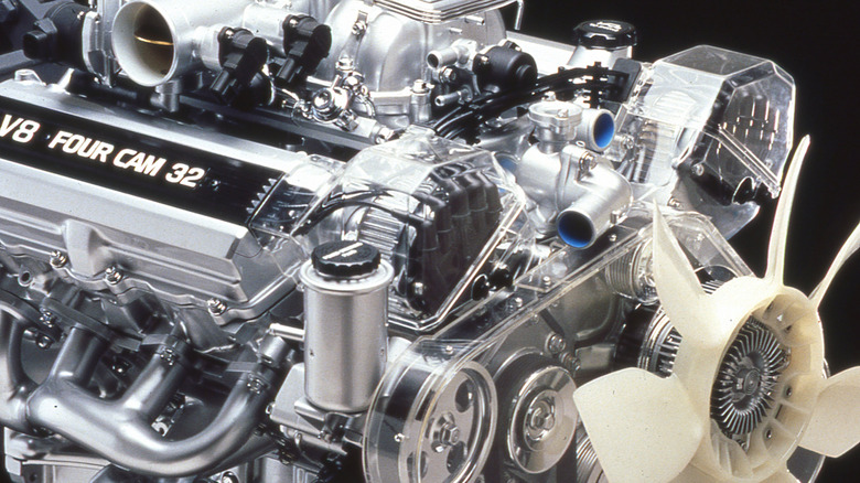 Teardown view of a Lexus LS400 V8 engine