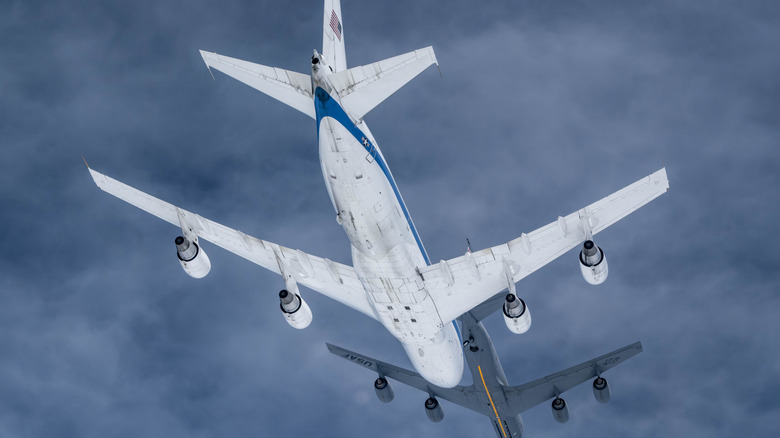 A KC-135R refuels an E-4B