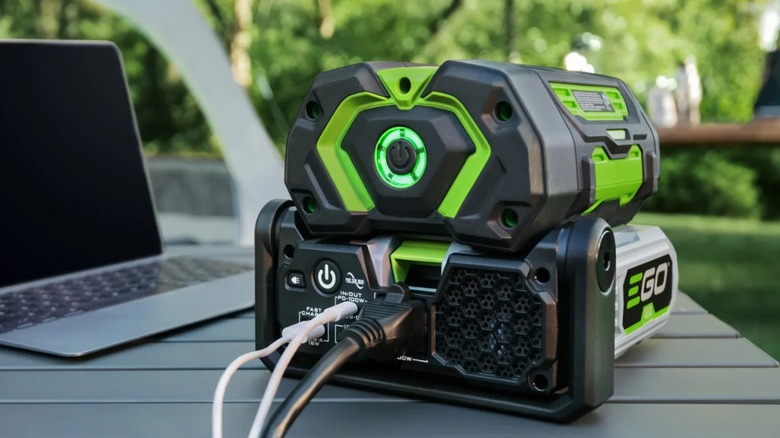 Ego battery pack attached to an inverter