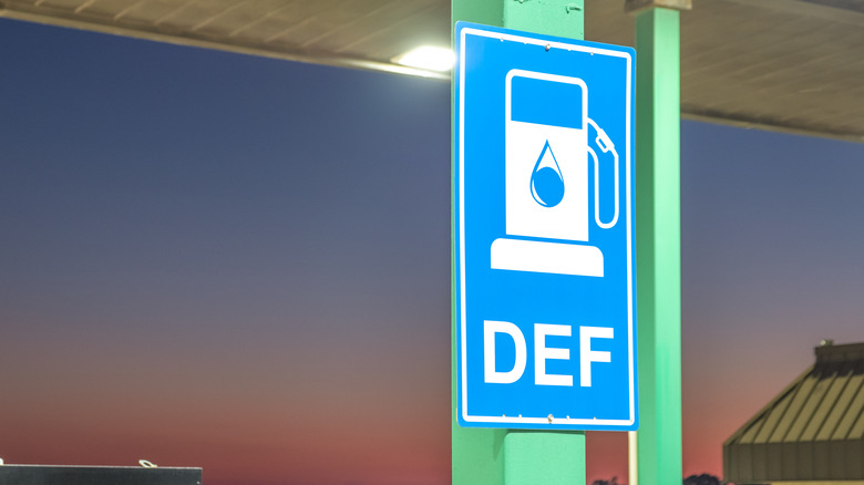 A signboard for Diesel Exhaust Fluid at a gas station