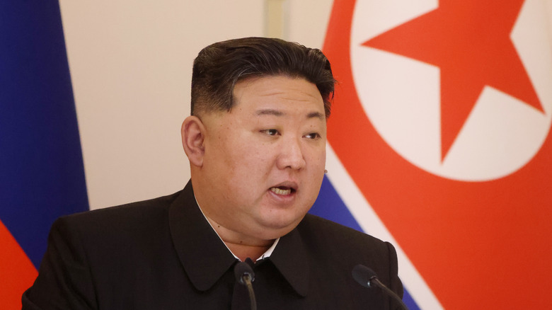 North Korean Leader Kim Jong Un speaks during a press conference.