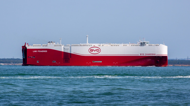 A BYD car carrier on the water