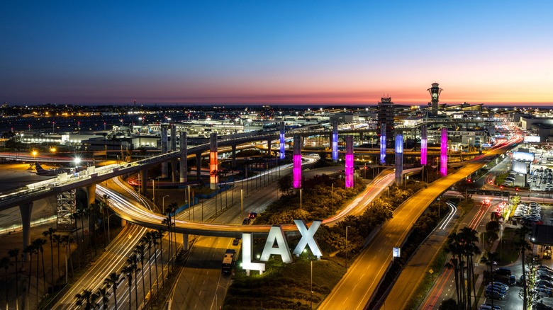 Aerial view of LAX at dusk