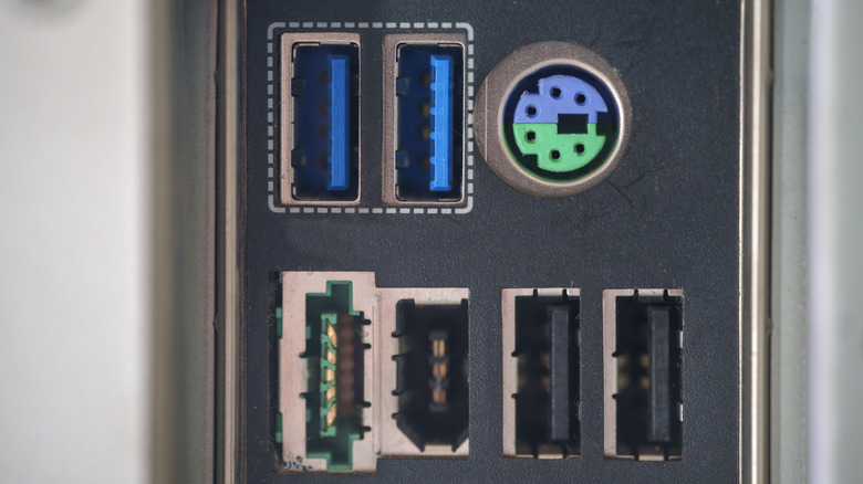 Various connector ports on a computer