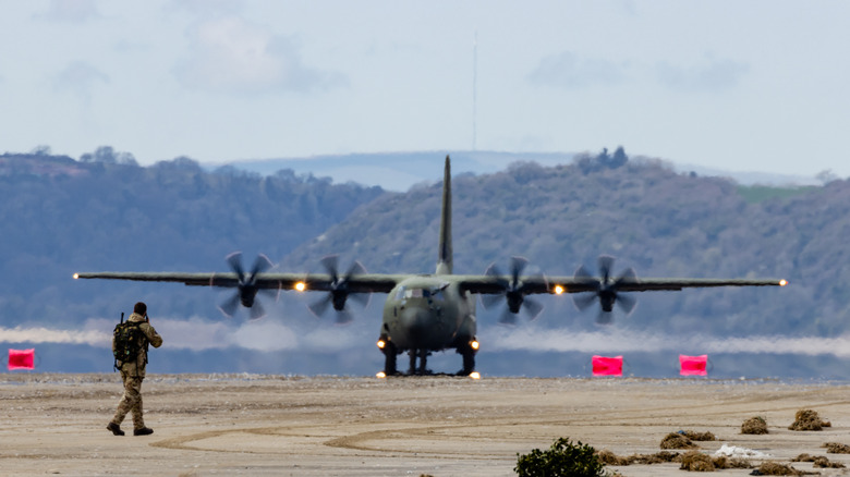taxiing hercules on runway