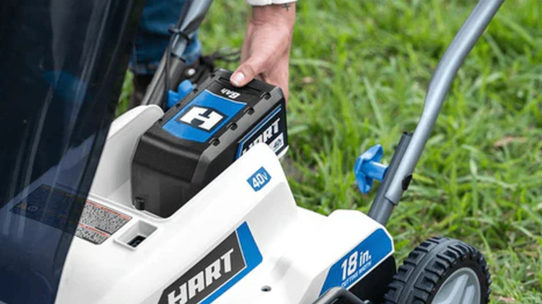 Installing the 40V battery to a HART lawn mower
