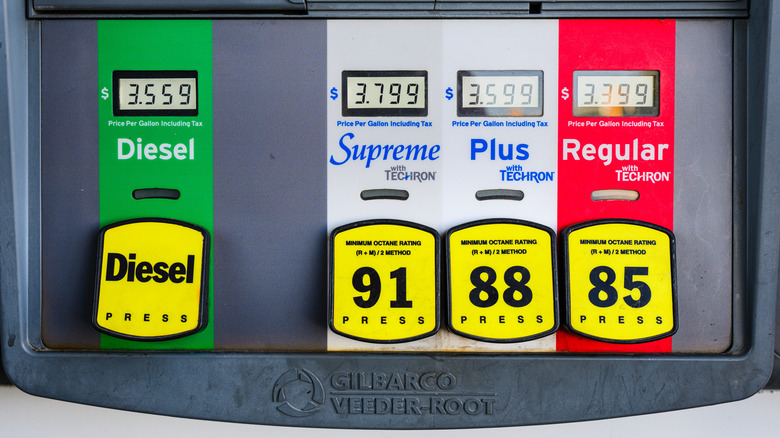 85 octane gas on sale beside 88, 91, and diesel fuel