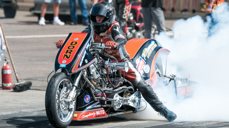 Top Fuel Harley 66 does a burnout