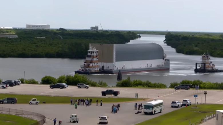 NASA's Pegasus barge delivering the Artemis II core stage