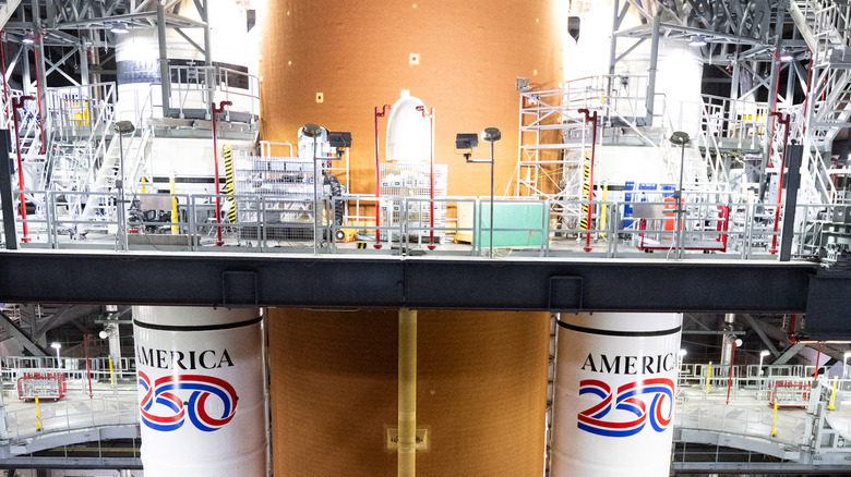 Artemis II SLS with solid rocket boosters attached