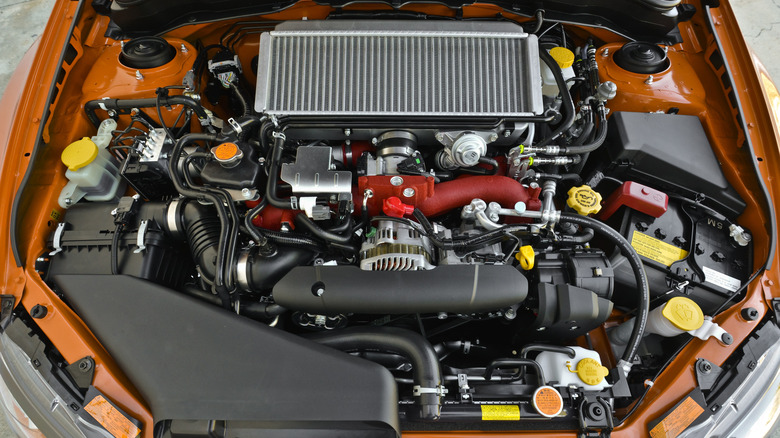 Engine bay of 2013 Subaru WRX STI