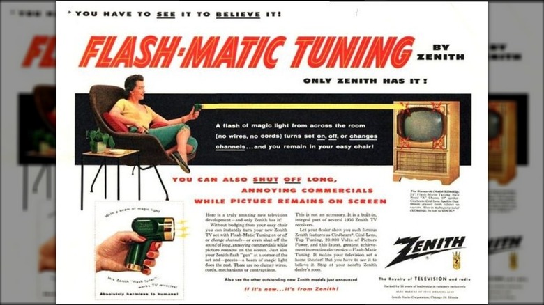 A Zenith Flash-Matic TV remote control ad.