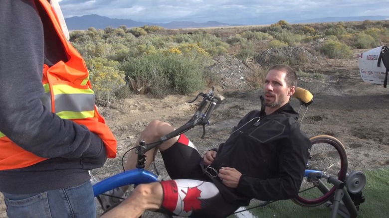 Todd Reichert warming up for human speed record attempt