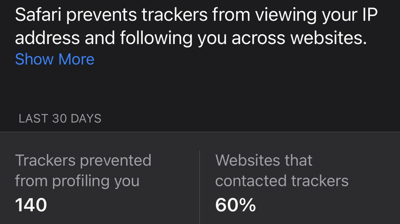 A Screenshot of a privacy report 