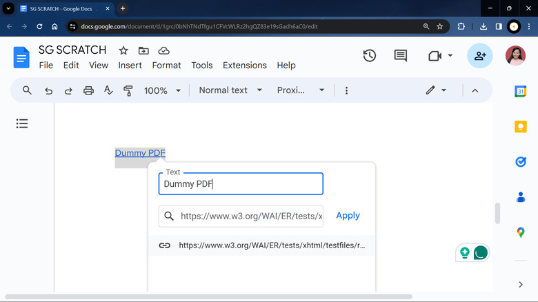 Google Docs with clickable PDF link