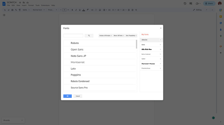 google docs add fonts option
